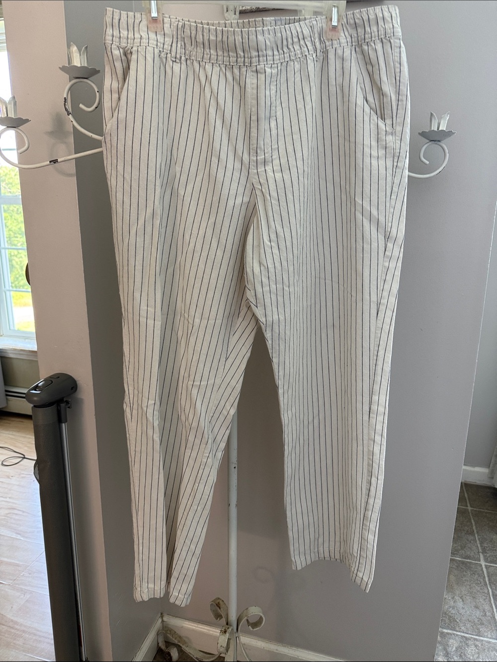 Women's White Pinstripe Casual Pants